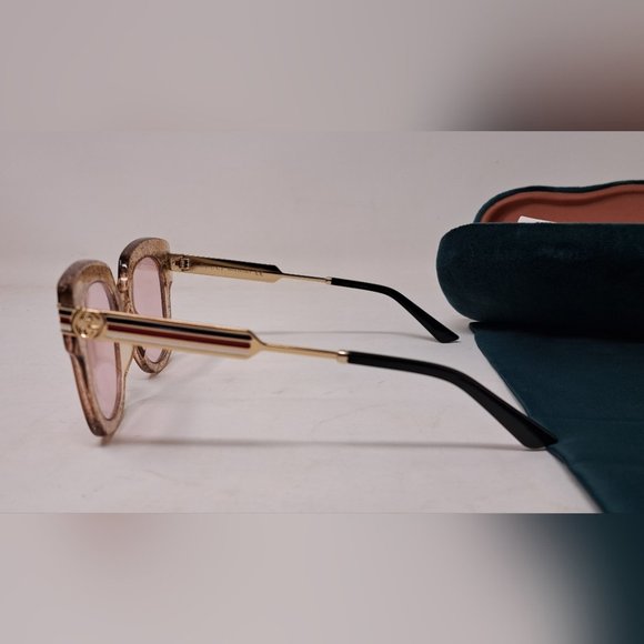 Gucci Sunglasses Gold Glitter Cat Eye  Square GG0281SA 004 50-23-146 - Picture 9 of 15